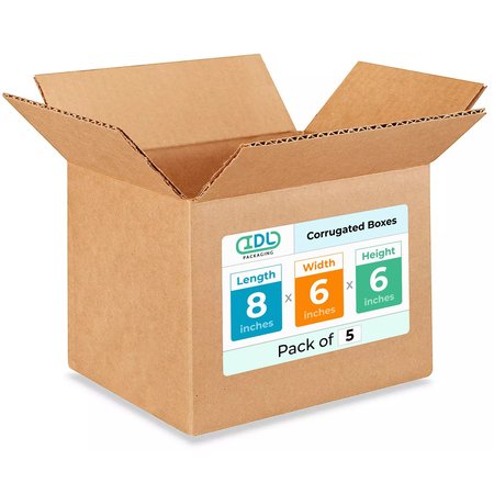 IDL PACKAGING 8L x 6W x 6H Corrugated Boxes for Shipping or Moving, Heavy Duty, 5PK B-866-5